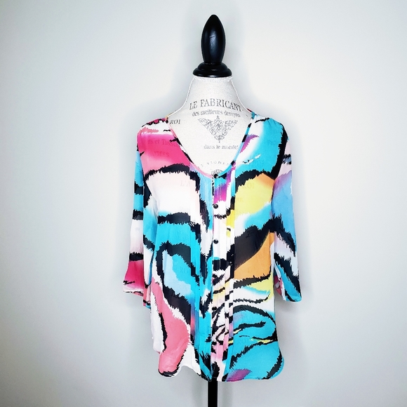 Yumi Kim | Silk Lizzie Watercolor Button Blouse - Picture 4 of 8